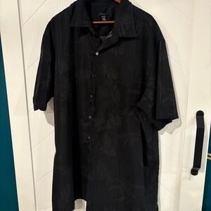 Tall XXL Van Heusen Black Casual Button Down Shirt Vacation |Hawaiian| travel|